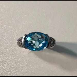 Judith Ripka SS/CZ East/West Swiss Blue Topaz Ring